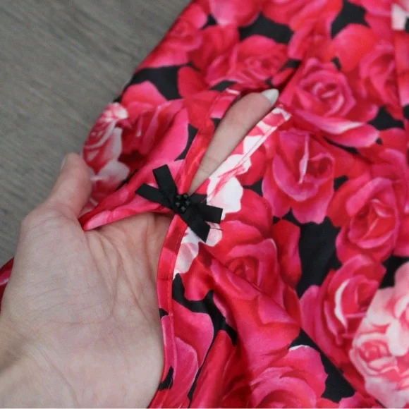 Vintage Y2K Rose Floral Print Pink Coquette Bow Lingerie Slip Dress - Picture 4 of 7